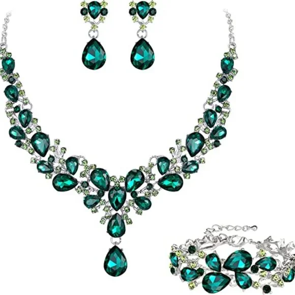 NEW Sparkling Bling Swarovski Crystal Rhinestone Wedding Necklace Set + … - Picture 9 of 16